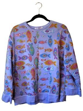fresh produce Lavender Fish Print Cotton Sweatshirt Size S